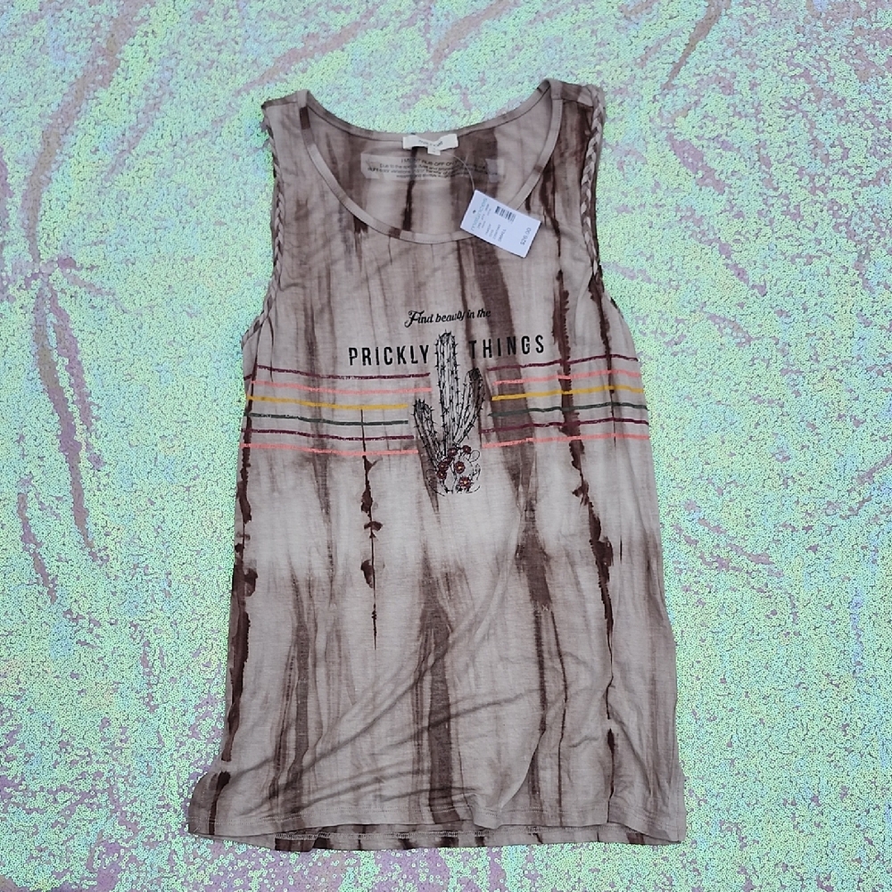 Cactus Tie-Dye Brown Graphic Tank Top Womens SMALL NWT Maurices